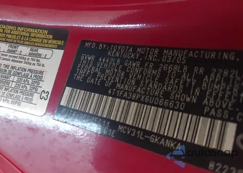 2006 Toyota Camry Solara Se из США, поврежденный, VIN 4T1FA38PX6U066630